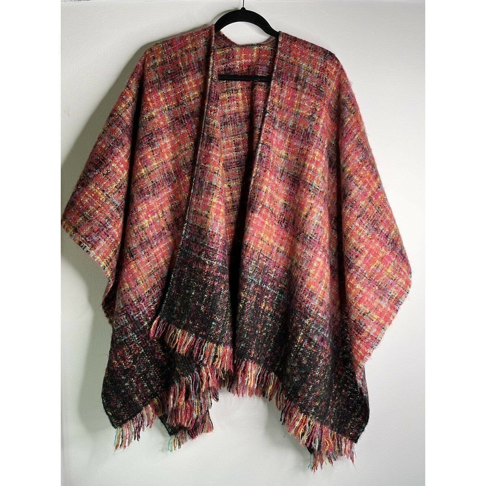 RENEE'S NYC Accessories Mohair Blend Magenta Pink Knit Cape One Size